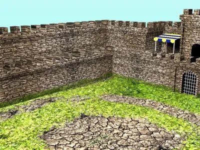 Low Poly Castle with flags Low-poly 3D model