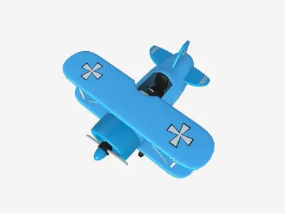 Airplane Cartoon A03 Blue - Classic Aircraft Low-poly 3D model
