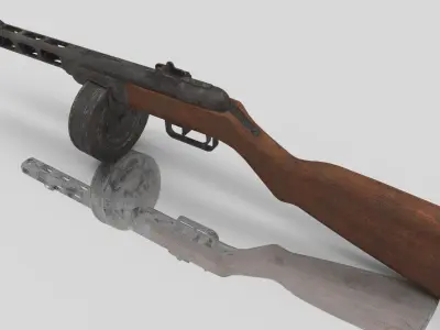 PPSH-41 rifle with wooden handle Low-poly 3D model