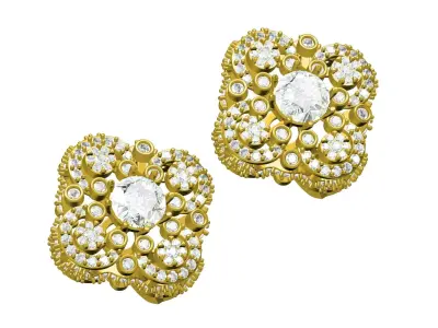 Antique Floral Design Art Deco Diamond Earring 3D print model