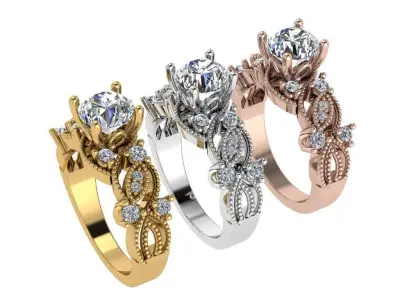 Ring258 ornate diamond engagement ring gold 3D print model