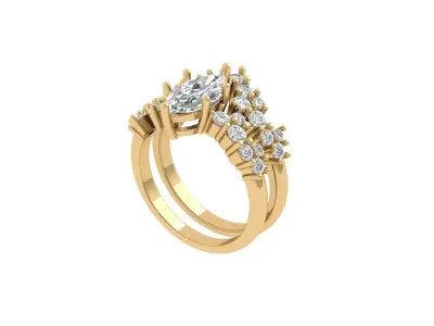Marquise Ring Bridal Set 3D print model 3