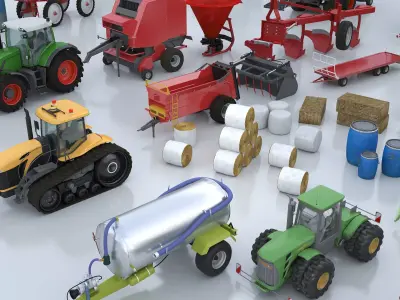 20 types of agricultural machinery 3D model