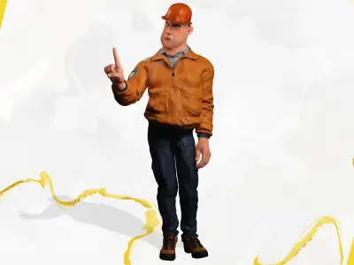 Cartoon Construction Worker in Jacket Worker with Hard Hat Low-poly 3D model