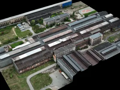 ironworks factory buildings industrial roofs dronescan Low-poly 3D model