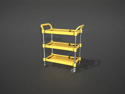 Three Tier Yellow Service Cart Low-poly 3D model