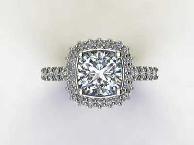 10004 diamond engagement ring with halo setting 3D print model