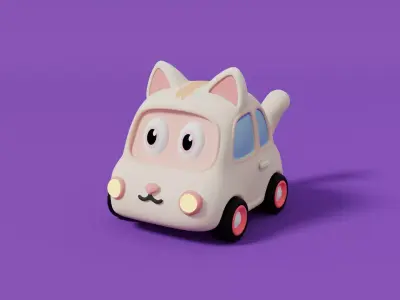 Cute Cartoon Cat Car 3D Model  Stylized Toy Vehicle for Kids  3D model