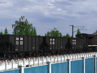 USA Diesel Locomotive with Coal Hopper Cars 3D model