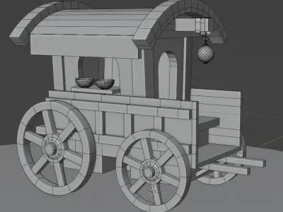 Carriage wooden cart with lights Low-poly 3D model