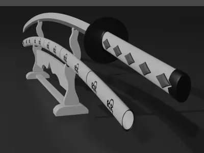 Base Katana with scabbard and Katana stand 3D model