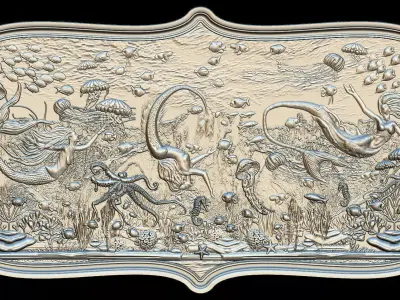 Aquatic Mermaid Theme Panno v3 for CNC Relief engraving 3D model