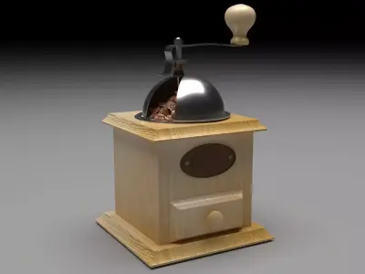 Vintage Coffee Grinder with Coffee Beans 3D model