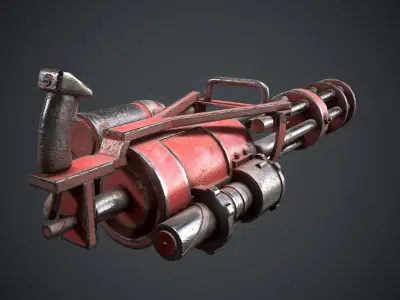 M134 Minigun Red Rust and Damaged Low-poly 3D model