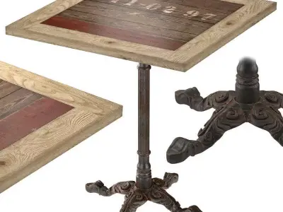 Cast Iron and Larch Restaurant Table Square 3D model