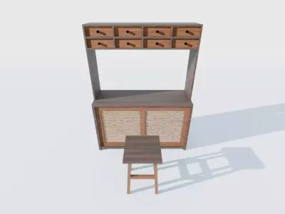 Table and Small Chair  Low-poly 3D model