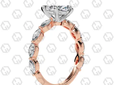 Ring 85 Marquise Shape marquise on shanks with Gems 3D print model
