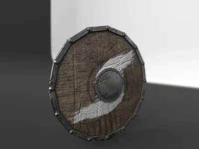 Shield wooden in desert Low-poly 3D model