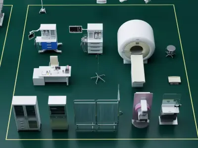 Medical Equipment Hospital Devices Pack PBR Game Ready Low-poly 3D model