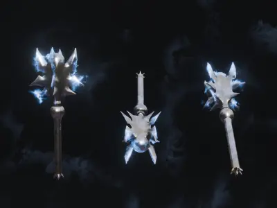 Set of 6 Elemental Mace - Fantasy medieval weapon Low-poly 3D model
