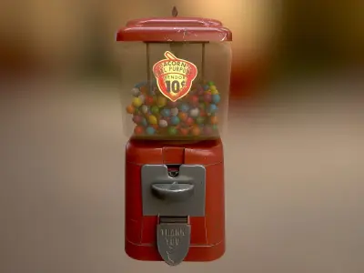 Vintage Candy Gumball Machine - Low-poly Game-ready PBR 3D Model Low-poly 3D model