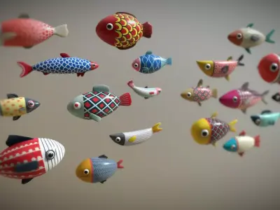 Stylish fish schools Low-poly 3D model