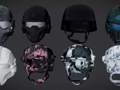 military helmets bundle 3D model