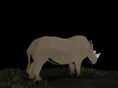 Low Poly Rhinoceros rhino in grass at night Low-poly 3D model