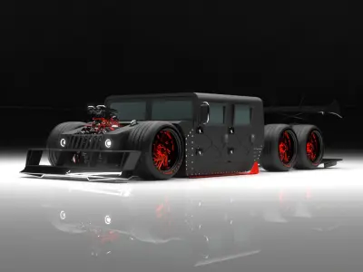 Black Military drift Truck with Giant Rear Wing 3D model