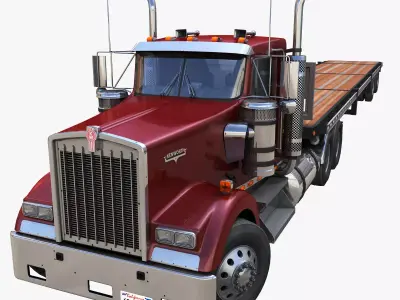 Kenworth  W900L flatbed trailer Low-poly 3D model