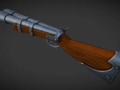 Stylized Double Barrel Shotgun Low-poly 3D model