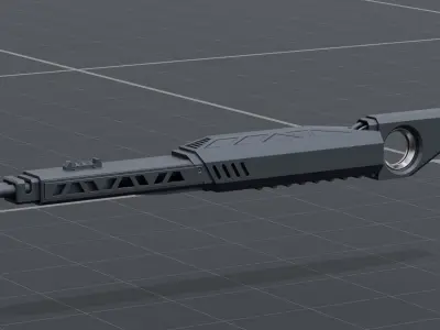 Twin barrel  sci-fi auto cannon Low-poly 3D model