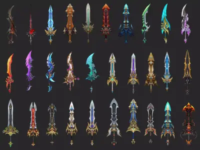 Pack With 30 Fantasy Swords - Part 10 Low-poly 3D model