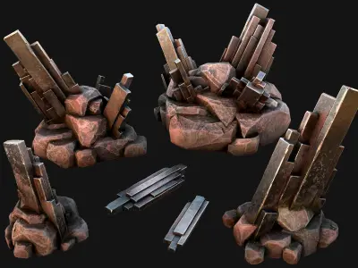Silver Ore Mineral Stones and Rocks Low-poly 3D model