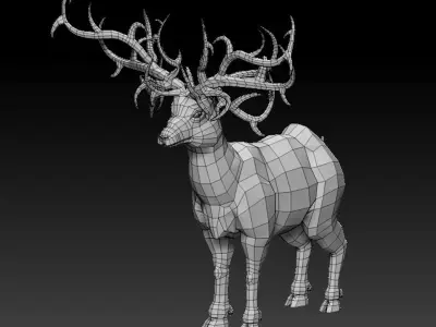 3D RAM LOWPOLY deer with antlers Low-poly 3D model