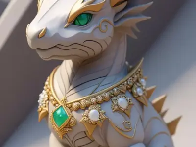 Black Gold Dragon Gems Fantasy Animal Character 3D LowPoly Low-poly 3D model