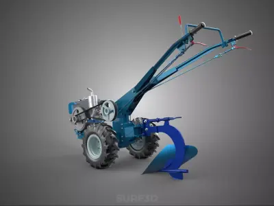 POWER TILLER TRACTOR HAND AGRICULTURAL MACHINE PLOW PLOUGH MOUNT 3D model