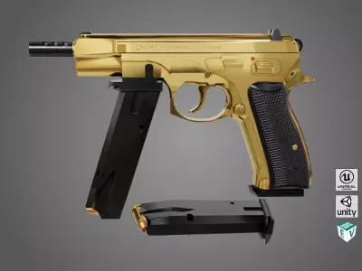 Pistol 09 Gold Generic All PBR Unity UE Textures Included Low-poly 3D model