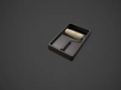 Clean Paint Roller and Tray Low-poly 3D model