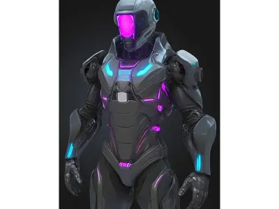 Neon Cybernetic Soldier Low-poly 3D model