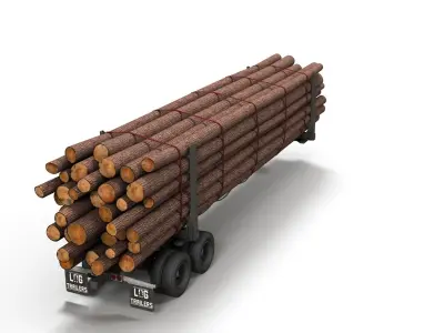 Log trailer Low-poly 3D model