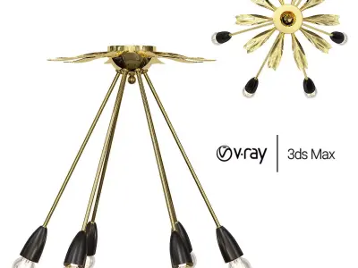 Rare Brass Sunburst Flush Mount 3D model