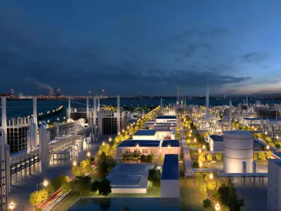 Industrial chemical plant oil refinery factory buildings 3D model