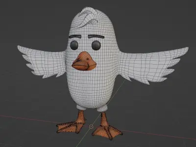Cartoon Bird Duck - Rigged high and low poly  Low-poly 3D model