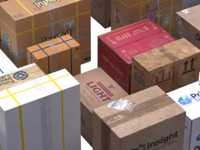 Closed Cardboard Boxes Box Set of 31 Low-poly 3D model