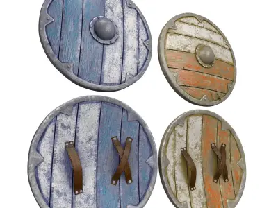 Viking Shield Wood Set Low Poly Low-poly 3D model