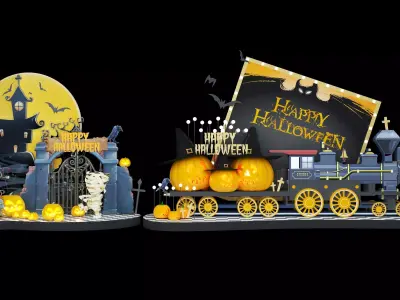 Happy Halloween Pumpkins Scene 03 Low-poly 3D model