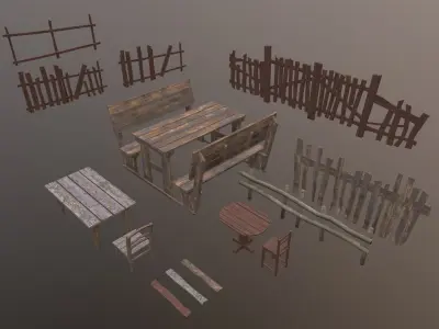 Medieval props  Low-poly 3D model