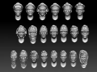 heads group of with different headdresses 3D print model