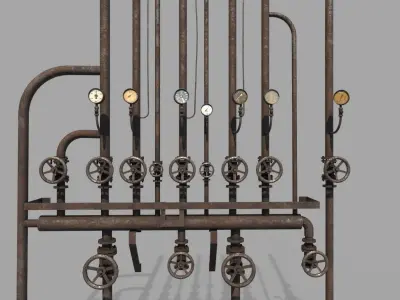 Rusty Wall Pipes And Valves  3D model